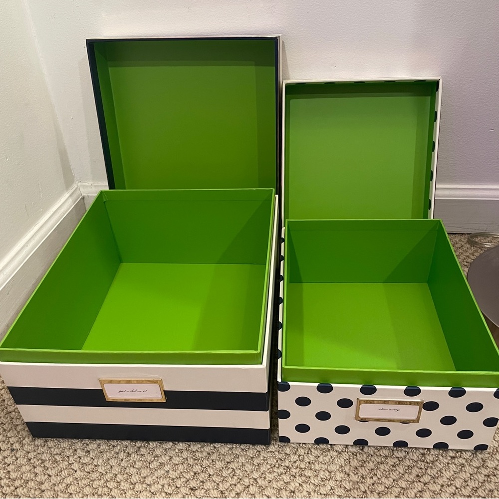 RARE Kate Spade Navy Larabee Dot storage boxes